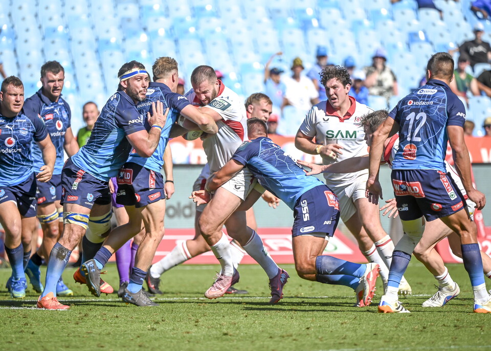 Ulster players battle against Bulls