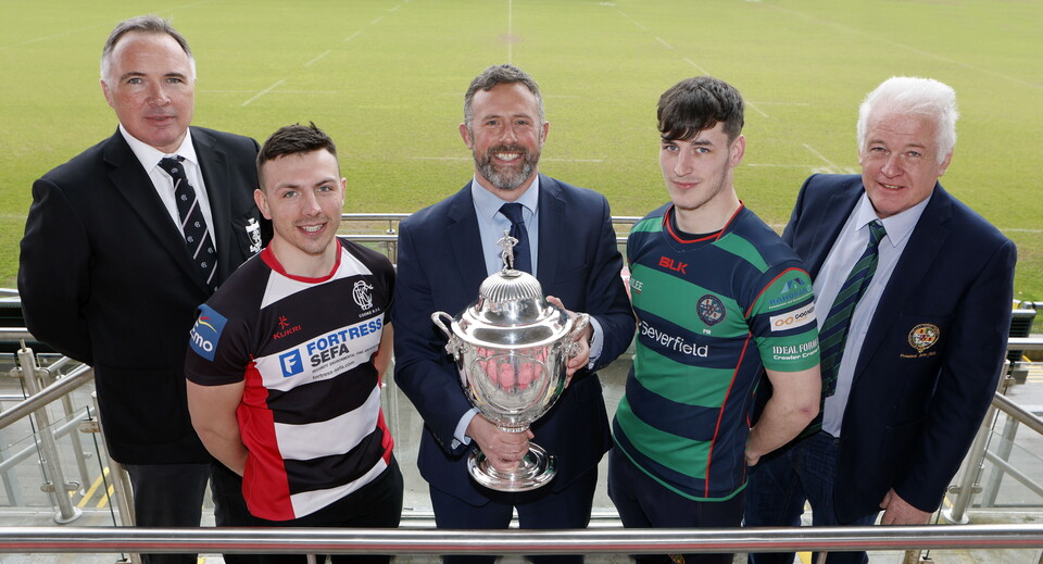 Cooke President Richard Irvine & Ryan Flavelle, Jan Cunningham of Millar McCall Wylie, Clogher Valley's Callum Smyton & President Eric Mitchell