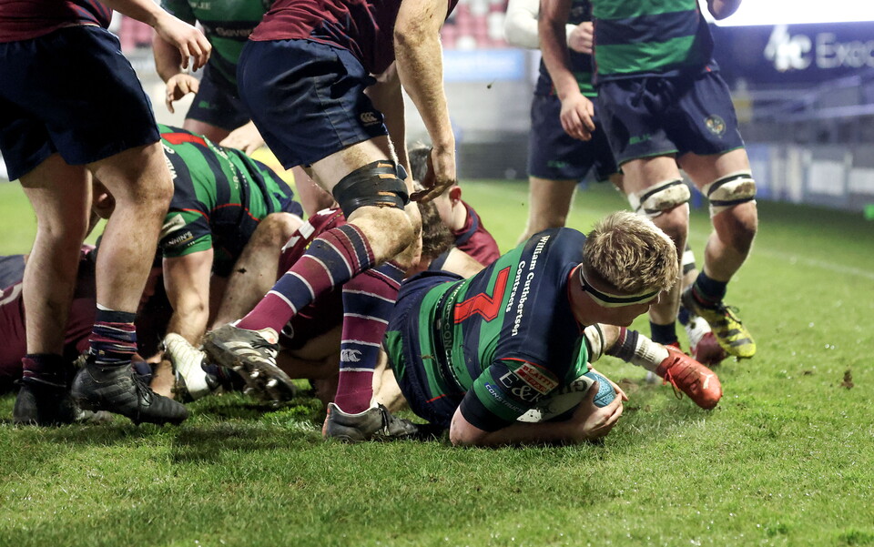 Tommy Coulter snipes in to score the first try of the game for Clogher Valley.