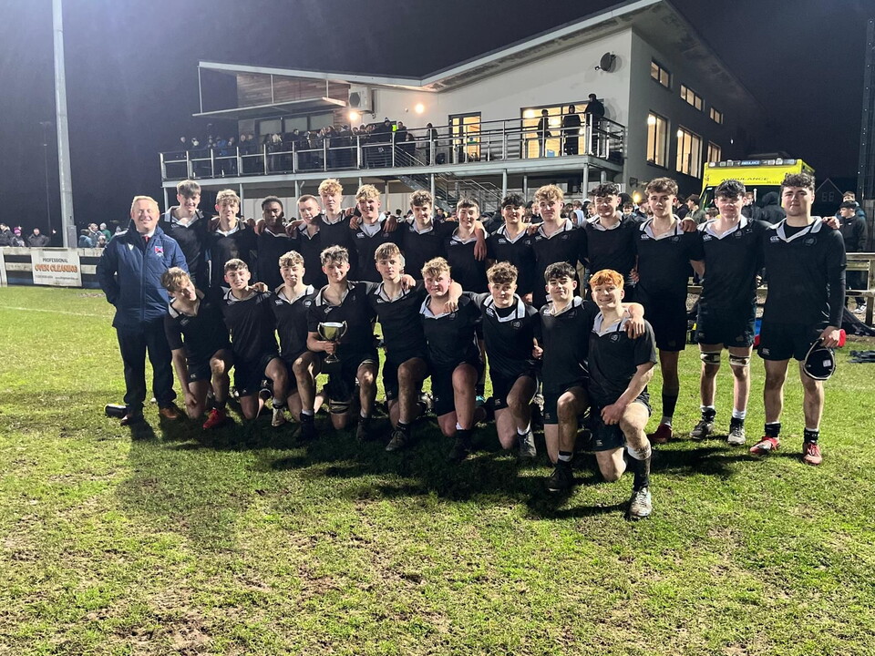 Campbell College 3XV Cup winners with Neale Wilson, Ulster Branch rep at the final.