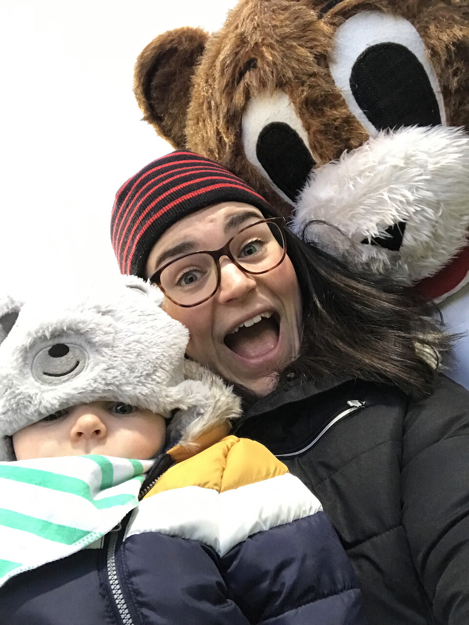 Sorcha, Fiachra and Sparky on Fiachra's first visit to Kingspan Stadium