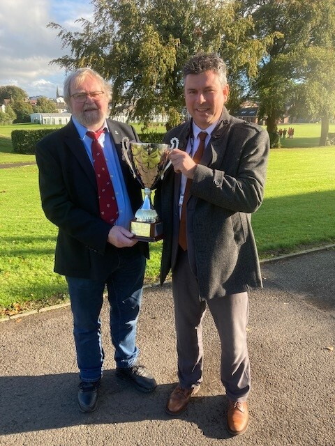 Ulster Rugby representative and ex-president Graffin Parke along with Rainey ES principal Mark McCullough.