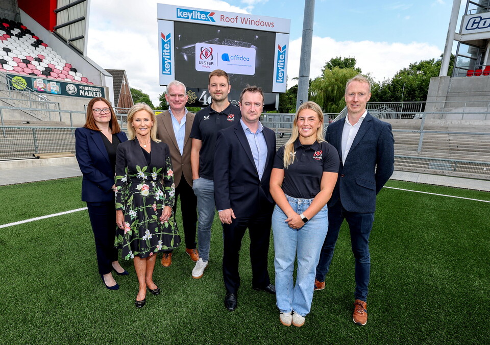 (L-R) Jennifer McLaughlin (Regional Director NI, Affidea), Anne McKeague (Business Development Director UK and Ireland, Affidea ), Mr Micheal Eames (Dr & Ex Medical Director), Iain Henderson (Ulster Rugby Senior Men's Captain), Barry Downes (Affid...