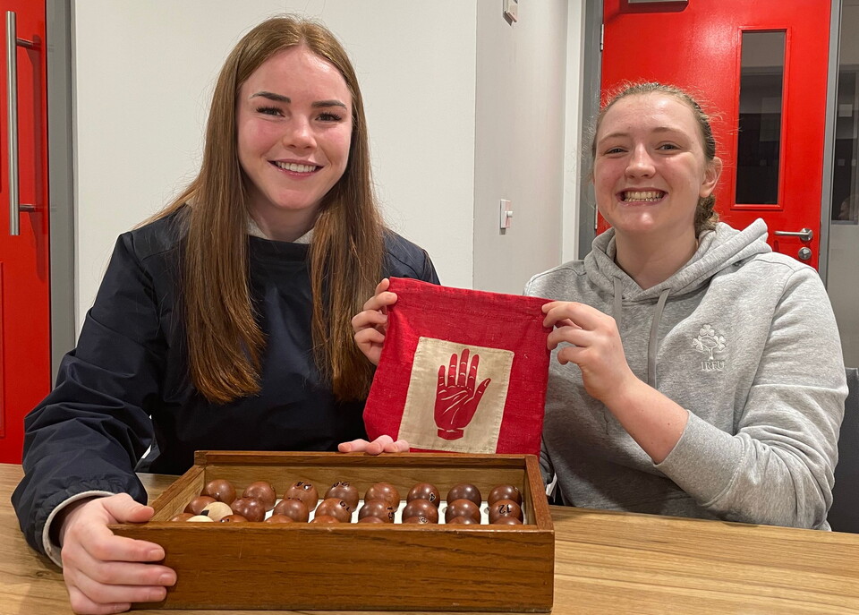 Niamh Marley and Maebh Clenaghan conducting the draws at Kingspan Stadium