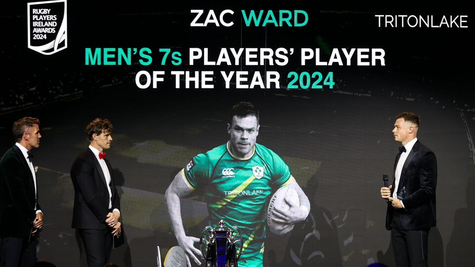 Zac Ward was crowned the Tritonlake Men's 7s Players' Player of the Year last night at the Rugby Players Ireland awards in Dublin last night.
