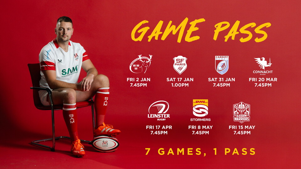 Ulster Rugby is pleased to announce that Game Pass, our limited edition bundled ticket package for all seven of our scheduled regular season home fixtures in 2026 is now on sale!