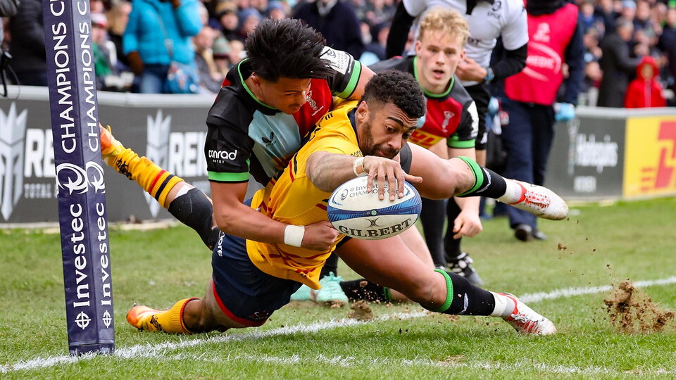 Ulster are knocked out of the Investec Champions Cup and enter the EPCR Challenge Cup after being beaten by a seven-try Harlequins win at the Stoop.
