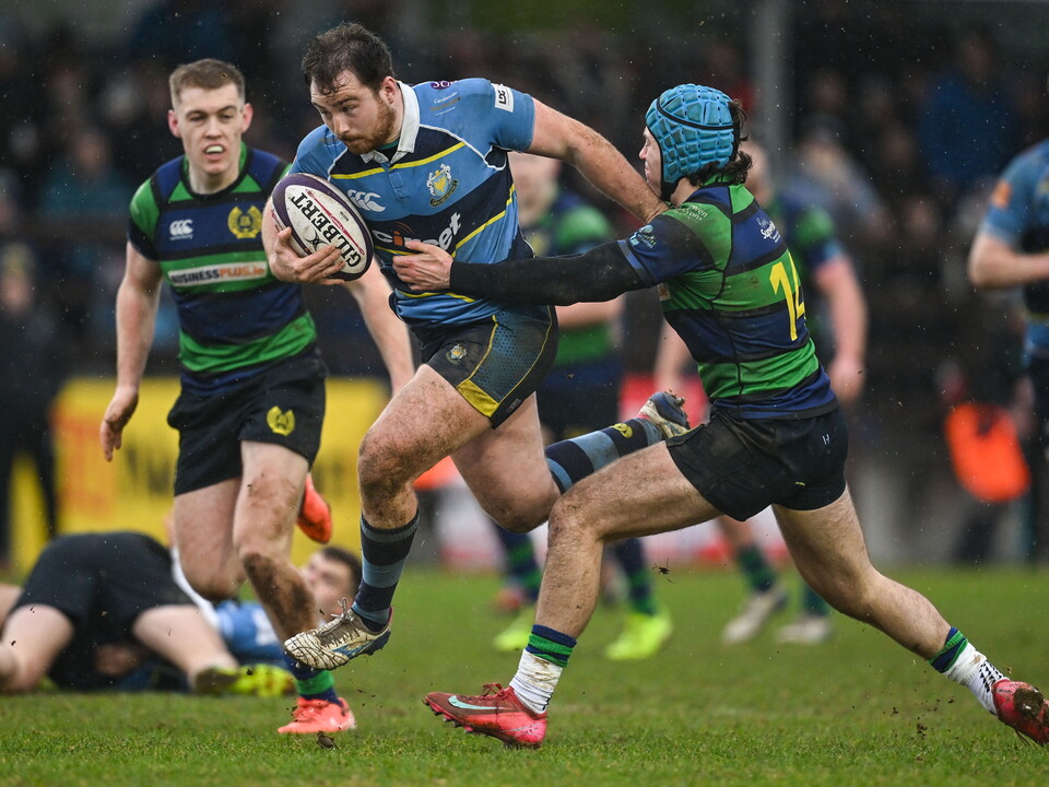 Harry Long leads the Dromore charge during the 2025/26 Energia All-Ireland Junior Cup Final.