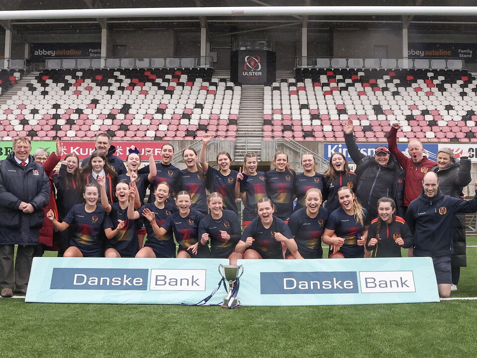 Enniskillen Royal Grammar School secured back-to-back Danske Bank Girls' Schools' Cup titles with a dominant display against Assumption Grammar School  at a rain-soaked Kingspan Stadium.