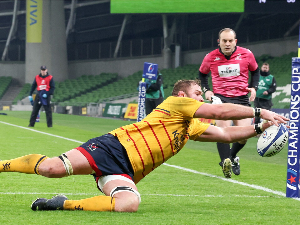 Despite defeat, Ulster salvage two bonus points with four second half tries and a last-minute penalty from John Cooney against the defending European Champions at an empty Aviva Stadium.