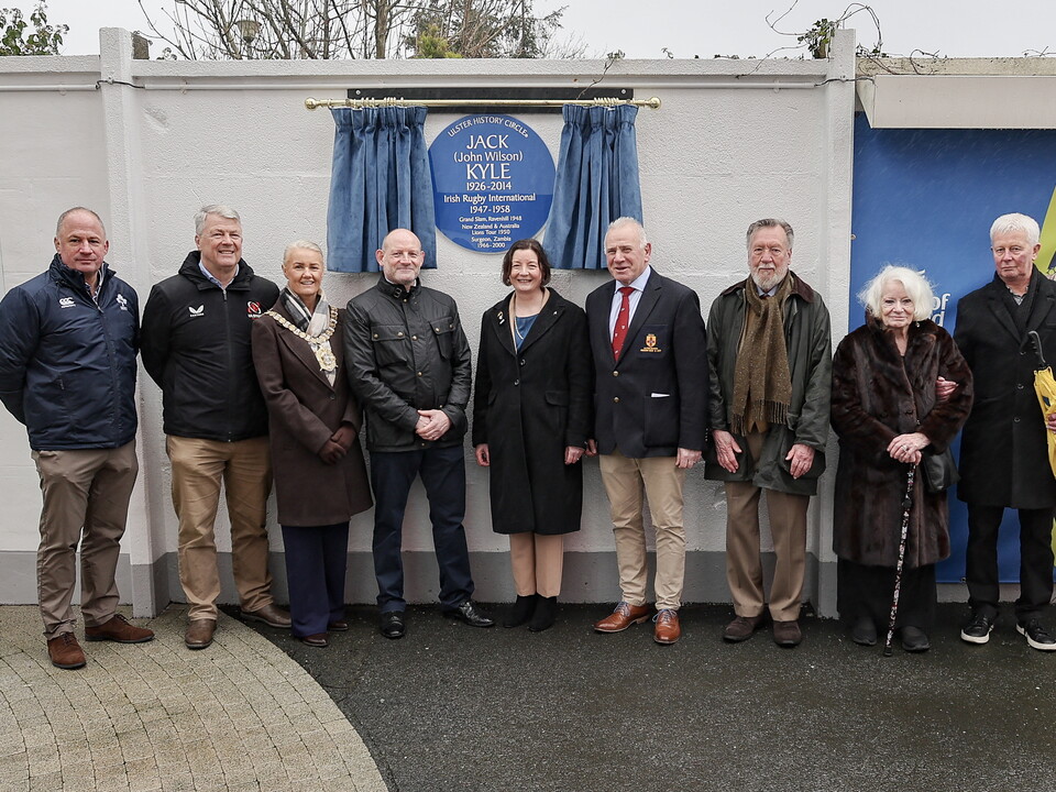 Ulster Rugby has today proudly unveiled a blue plaque at Affidea Stadium to honour the life, achievements and enduring legacy of Jack Kyle (1926–2014), widely regarded as one of the greatest players ever to represent Ulster, Ireland and the Britis...