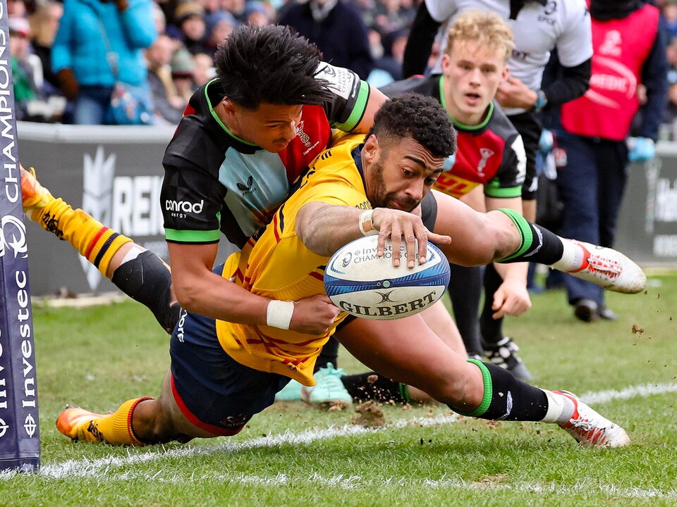 Ulster are knocked out of the Investec Champions Cup and enter the EPCR Challenge Cup after being beaten by a seven-try Harlequins win at the Stoop.